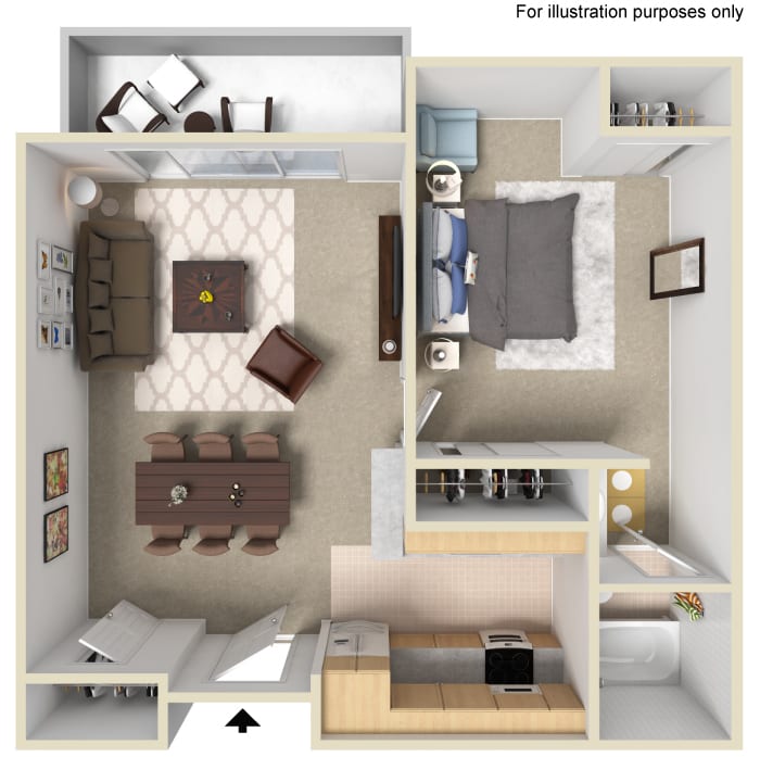 One Bedroom AB Floor Plan One Bedroom AB Floor Plan, at Stonewood Gardens Apartments, San Diego, CA 92110